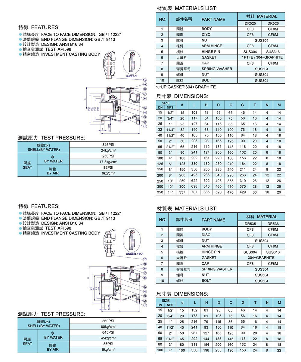 止回閥 H44W-150LB參數