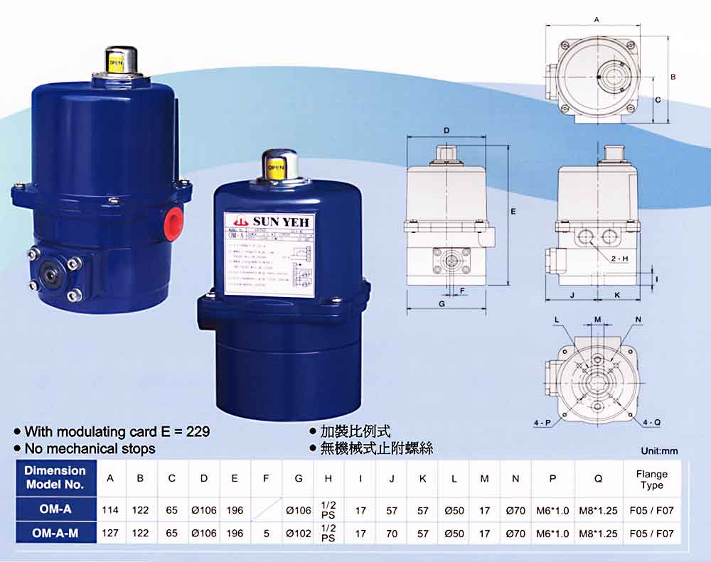 SUNYEH電動執行器參數